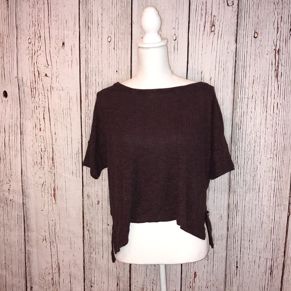 Purple short sleeve top.
